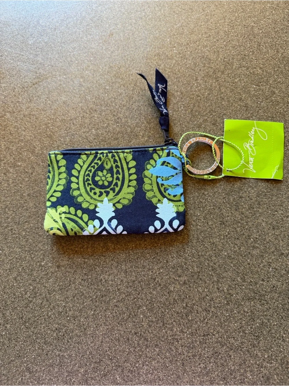 Vera Bradley Caribbean Sea Zippered Coin Purse Paisley Pouch Keyring 4.75” x 3”